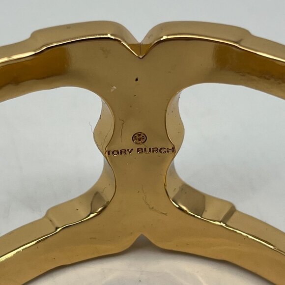 Tory Burch Gold Tone Chunky Cuff Bracelet | Statement Jewelry - Picture 2 of 10